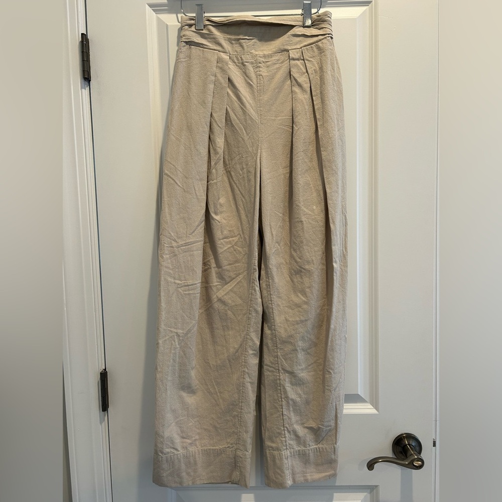 Free People Tan Khaki High Waisted Wide Leg Pleated Elastic Waist Trouser Pants